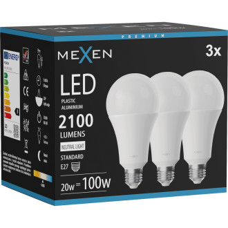 Mexen Nova 3x LED žiarovka E27, A70, 20W, neutrálna - 4000K, 2100 lm - L100-E27-2040-01x03