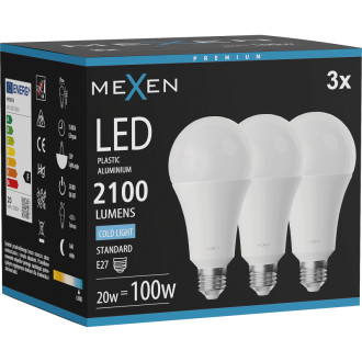Mexen Nova 3x LED žiarovka E27, A70, 20W, studená - 6500K, 2100 lm - L100-E27-2065-01x03