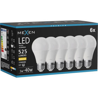 Mexen Nova 6x LED žiarovka E27, A60, 5W, teplá - 3000K, 525 lm - L100-E27-0530-01x06