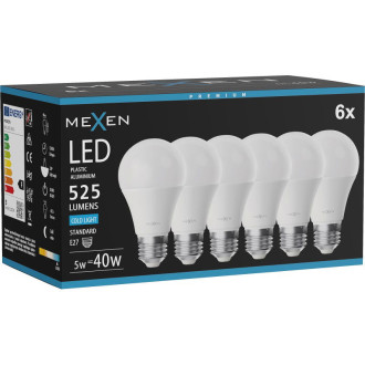 Mexen Nova 6x LED žiarovka E27, A60, 5W, studená - 6500K, 525 lm - L100-E27-0565-01x06