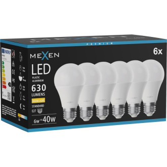 Mexen Nova 6x LED žiarovka E27, A60, 6W, teplá - 3000K, 630 lm - L100-E27-0630-01x06