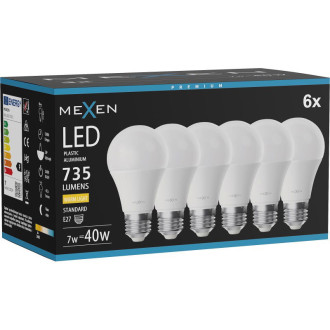 Mexen Nova 6x LED žiarovka E27, A60, 7W, teplá - 3000K, 735 lm - L100-E27-0730-01x06