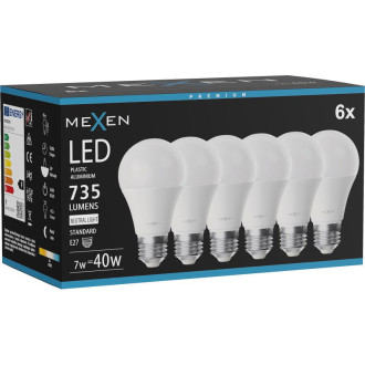 Mexen Nova 6x LED žiarovka E27, A60, 7W, neutrálna - 4000K, 735 lm - L100-E27-0740-01x06