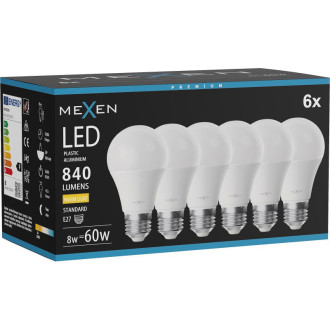Mexen Nova 6x LED žiarovka E27, A60, 8W, teplá - 3000K, 840 lm - L100-E27-0830-01x06