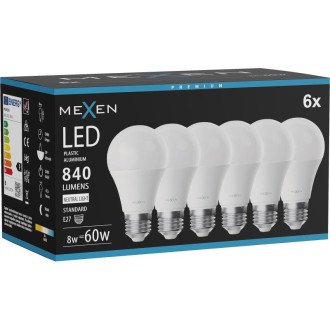 Mexen Nova 6x LED žiarovka E27, A60, 8W, neutrálna - 4000K, 840 lm - L100-E27-0840-01x06