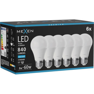 Mexen Nova 6x LED žiarovka E27, A60, 8W, studená - 6500K, 840 lm - L100-E27-0865-01x06