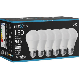 Mexen Nova 6x LED žiarovka E27, A60, 9W, neutrálna - 4000K, 945 lm - L100-E27-0940-01x06