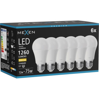 Mexen Nova 6x LED žiarovka E27, A60, 12W, teplá - 3000K, 1260 lm - L100-E27-1230-01x06