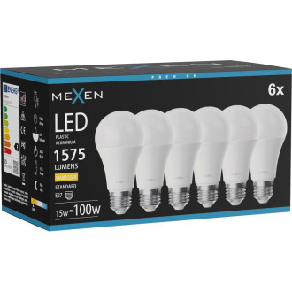 Mexen Nova 6x LED žiarovka E27, A60, 15W, teplá - 3000K, 1575 lm - L100-E27-1530-01x06