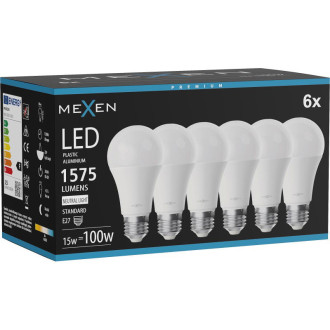 Mexen Nova 6x LED žiarovka E27, A60, 15W, neutrálna - 4000K, 1575 lm - L100-E27-1540-01x06