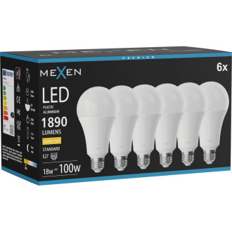 Mexen Nova 6x LED žiarovka E27, A70, 18W, teplá - 3000K, 1890 lm - L100-E27-1830-01x06
