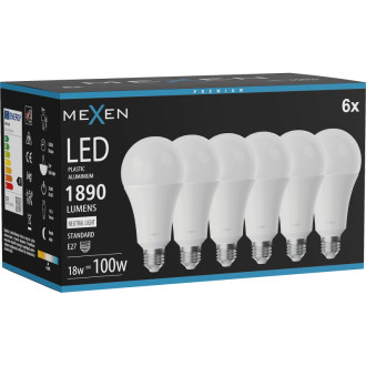 Mexen Nova 6x LED žiarovka E27, A70, 18W, neutrálna - 4000K, 1890 lm - L100-E27-1840-01x06