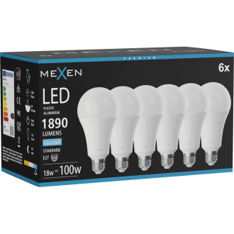 Mexen Nova 6x LED žiarovka E27, A70, 18W, studená - 6500K, 1890 lm - L100-E27-1865-01x06