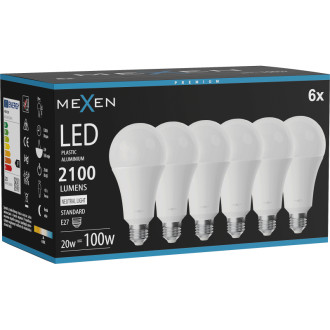 Mexen Nova 6x LED žiarovka E27, A70, 20W, neutrálna - 4000K, 2100 lm - L100-E27-2040-01x06