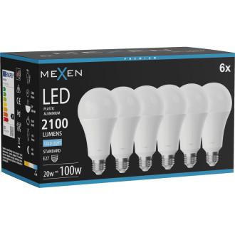 Mexen Nova 6x LED žiarovka E27, A70, 20W, studená - 6500K, 2100 lm - L100-E27-2065-01x06