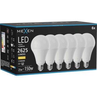 Mexen Nova 6x LED žiarovka E27, A95, 25W, teplá - 3000K, 2625 lm - L100-E27-2530-01x06