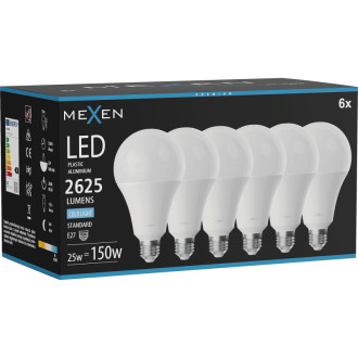 Mexen Nova 6x LED žiarovka E27, A95, 25W, studená - 6500K, 2625 lm - L100-E27-2565-01x06