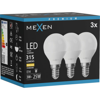 Mexen Nova 3x LED žiarovka E14, G45, 3W, teplá - 3000K, 315 lm - L101-E14-0330-01x03