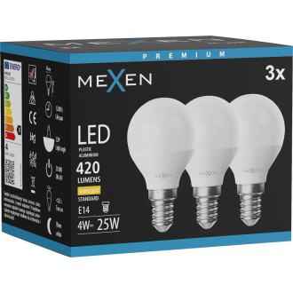 Mexen Nova 3x LED žiarovka E14, G45, 4W, teplá - 3000K, 420 lm - L101-E14-0430-01x03
