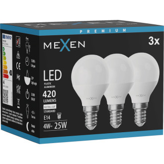Mexen Nova 3x LED žiarovka E14, G45, 4W, neutrálna - 4000K, 420 lm - L101-E14-0440-01x03