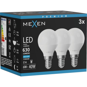 Mexen Nova 3x LED žiarovka E14, G45, 6W, studená - 6500K, 630 lm - L101-E14-0665-01x03