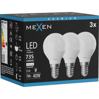 Mexen Nova 3x LED žiarovka E14, G45, 7W, neutrálna - 4000K, 735 lm - L101-E14-0740-01x03