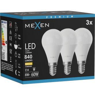 Mexen Nova 3x LED žiarovka E14, G45, 8W, teplá - 3000K, 840 lm - L101-E14-0830-01x03