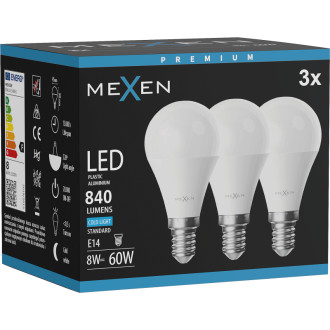 Mexen Nova 3x LED žiarovka E14, G45, 8W, studená - 6500K, 840 lm - L101-E14-0865-01x03