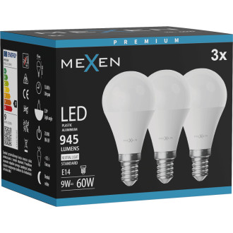Mexen Nova 3x LED žiarovka E14, G45, 9W, neutrálna - 4000K, 945 lm - L101-E14-0940-01x03