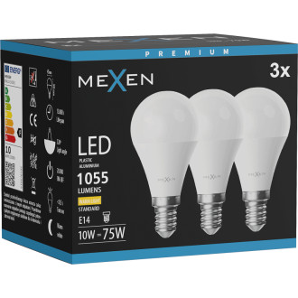 Mexen Nova 3x LED žiarovka E14, G45, 10W, teplá - 3000K, 1055 lm - L101-E14-1030-01x03