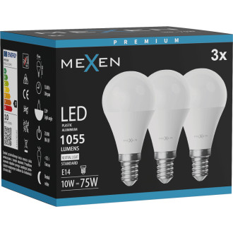 Mexen Nova 3x LED žiarovka E14, G45, 10W, neutrálna - 4000K, 1055 lm - L101-E14-1040-01x03