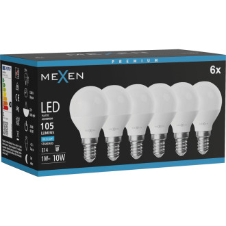 Mexen Nova 6x LED žiarovka E14, G45, 1W, studená - 6500K, 105 lm - L101-E14-0165-01x06