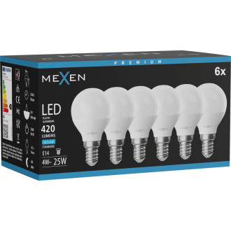 Mexen Nova 6x LED žiarovka E14, G45, 4W, studená - 6500K, 420 lm - L101-E14-0465-01x06
