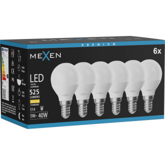 Mexen Nova 6x LED žiarovka E14, G45, 5W, teplá - 3000K, 525 lm - L101-E14-0530-01x06