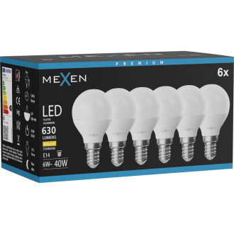 Mexen Nova 6x LED žiarovka E14, G45, 6W, teplá - 3000K, 630 lm - L101-E14-0630-01x06