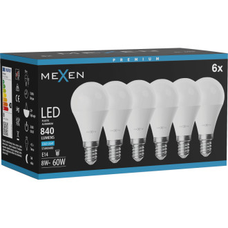 Mexen Nova 6x LED žiarovka E14, G45, 8W, studená - 6500K, 840 lm - L101-E14-0865-01x06