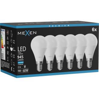 Mexen Nova 6x LED žiarovka E14, G45, 9W, Studená - 6500K, 945 lm - L101-E14-0965-01x06