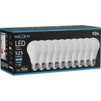 Mexen Nova 10x LED žiarovka E27, A60, 5W, studená - 6500K, 525 lm - L100-E27-0565-01x10
