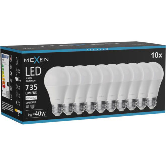 Mexen Nova 10x LED žiarovka E27, A60, 7W, neutrálna - 4000K, 735 lm - L100-E27-0740-01x10