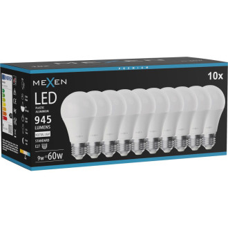 Mexen Nova 10x LED žiarovka E27, A60, 9W, neutrálna - 4000K, 945 lm - L100-E27-0940-01x10