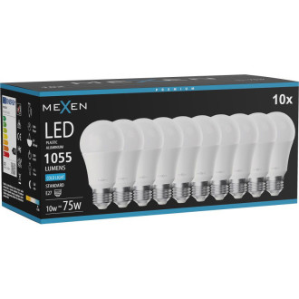 Mexen Nova 10x LED žiarovka E27, A60, 10W, studená - 6500K, 1055 lm - L100-E27-1065-01x10