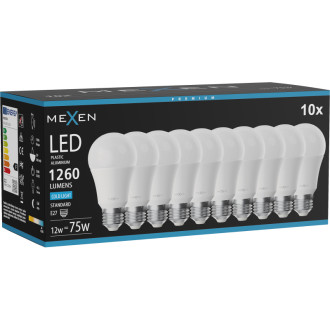 Mexen Nova 10x LED žiarovka E27, A60, 12W, studená - 6500K, 1260 lm - L100-E27-1265-01x10