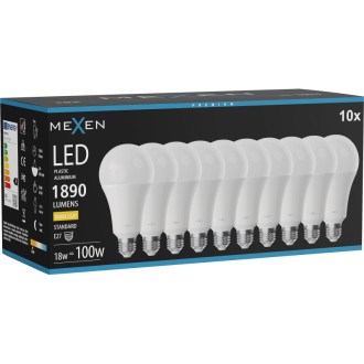 Mexen Nova 10x LED žiarovka E27, A70, 18W, teplá - 3000K, 1890 lm - L100-E27-1830-01x10