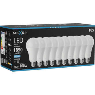 Mexen Nova 10x LED žiarovka E27, A70, 18W, studená - 6500K, 1890 lm - L100-E27-1865-01x10
