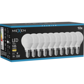 Mexen Nova 10x LED žiarovka E14, G45, 1W, teplá - 3000K, 105 lm - L101-E14-0130-01x10