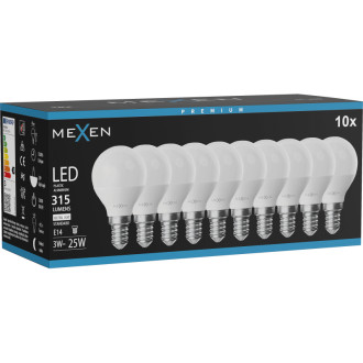 Mexen Nova 10x LED žiarovka E14, G45, 3W, neutrálna - 4000K, 315 lm - L101-E14-0340-01x10