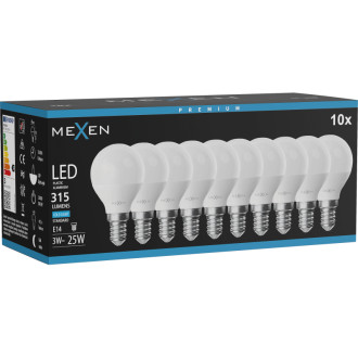 Mexen Nova 10x LED žiarovka E14, G45, 3W, studená - 6500K, 315 lm - L101-E14-0365-01x10