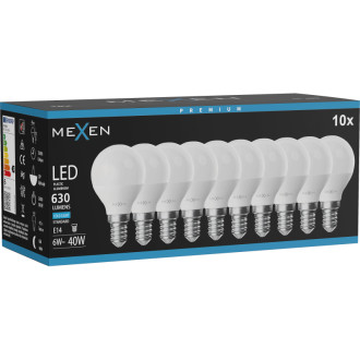 Mexen Nova 10x LED žiarovka E14, G45, 6W, studená - 6500K, 630 lm - L101-E14-0665-01x10