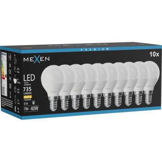 Mexen Nova 10x LED žiarovka E14, G45, 7W, teplá - 3000K, 735 lm - L101-E14-0730-01x10