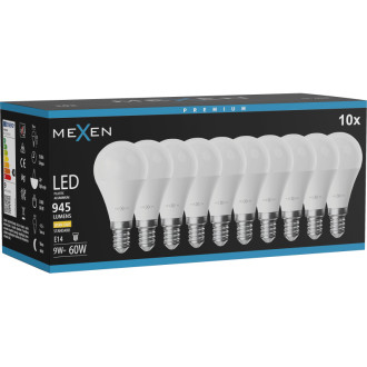 Mexen Nova 10x LED žiarovka E14, G45, 9W, teplá - 3000K, 945 lm - L101-E14-0930-01x10